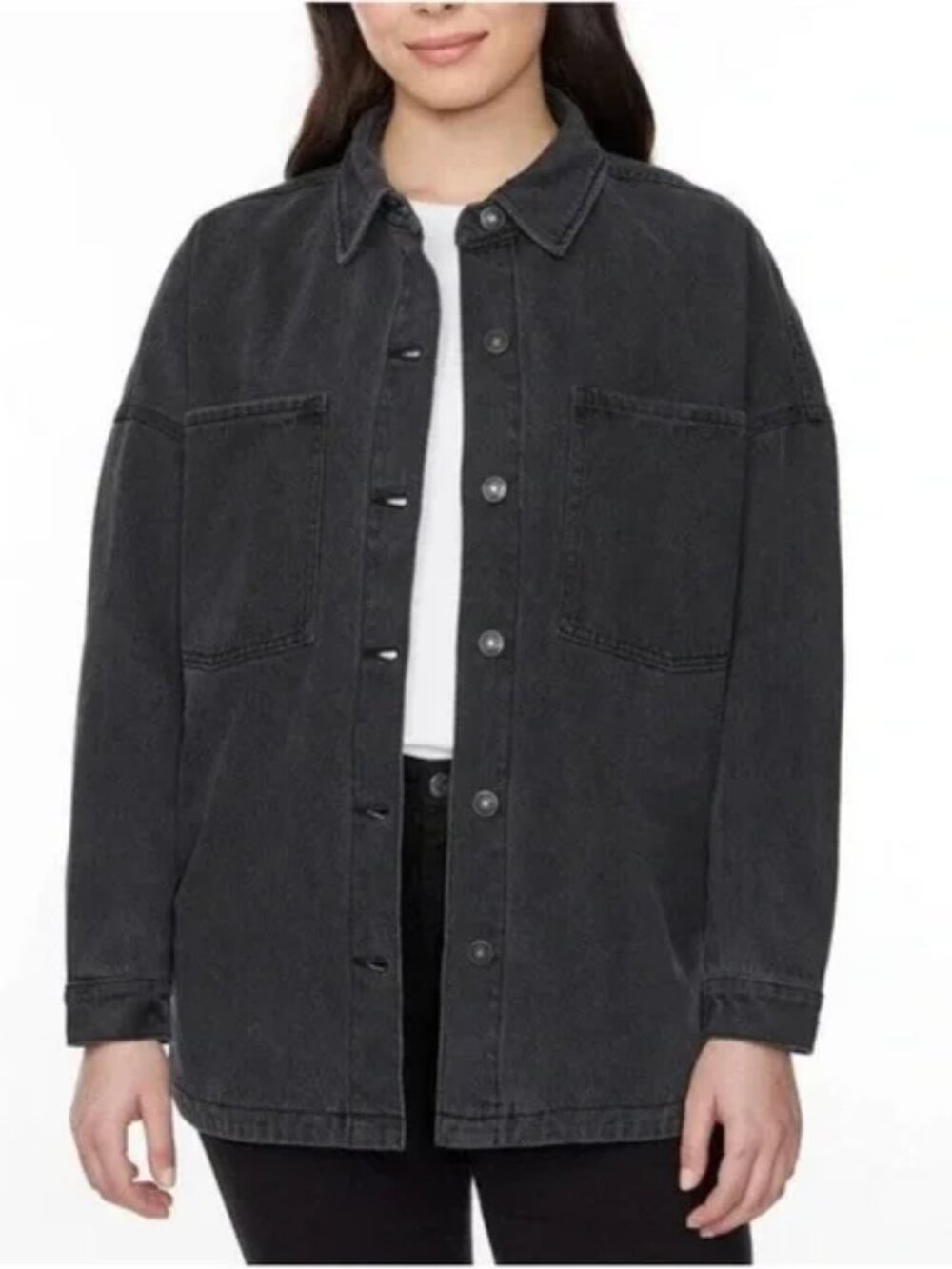 NWT Hudson Ladies' Denim Shirt Jacket Oversized Charcoal, XL